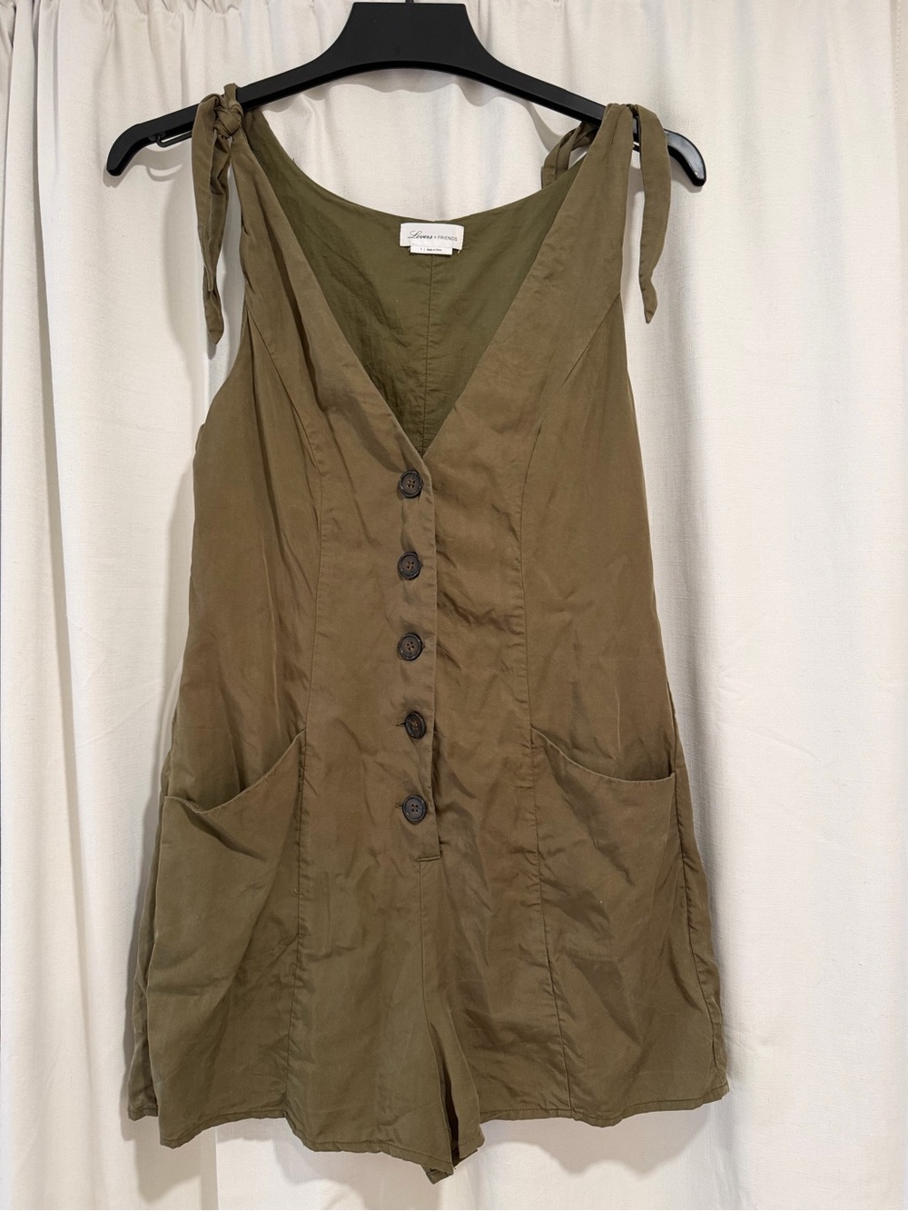 Lovers + Friends Olive Green Tie-Shoulder Romper